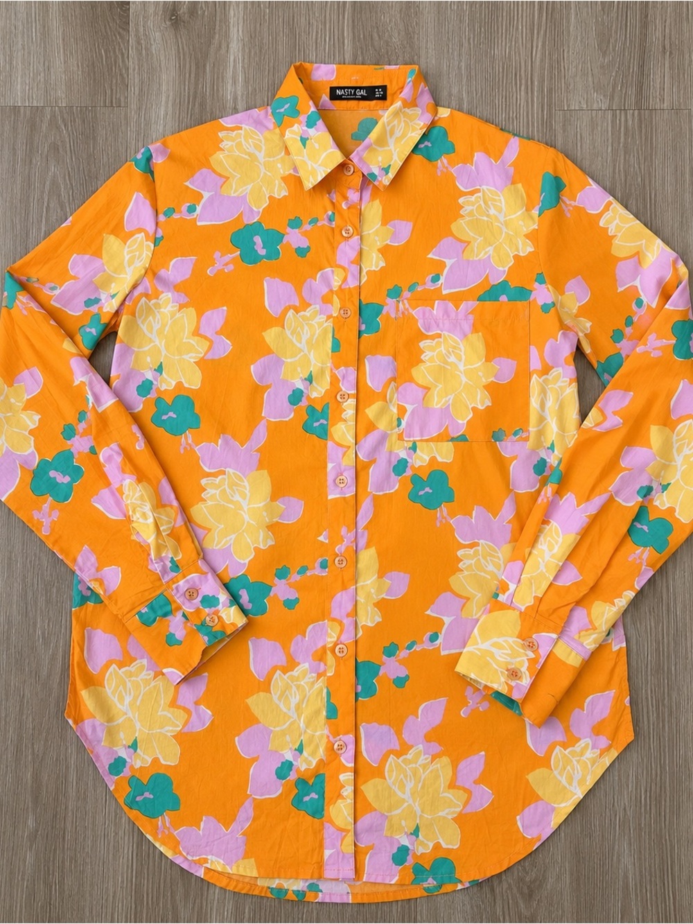 NASTY GAL Orange Floral Button-Up Shirt